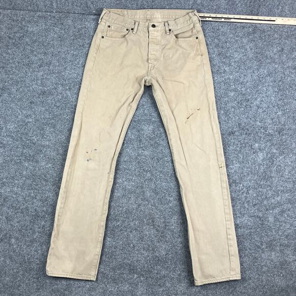 Levi's 501 Jeans Mens Size 32x34 Khaki Tan Straight Fit Classic Distressed - Picture 1 of 10